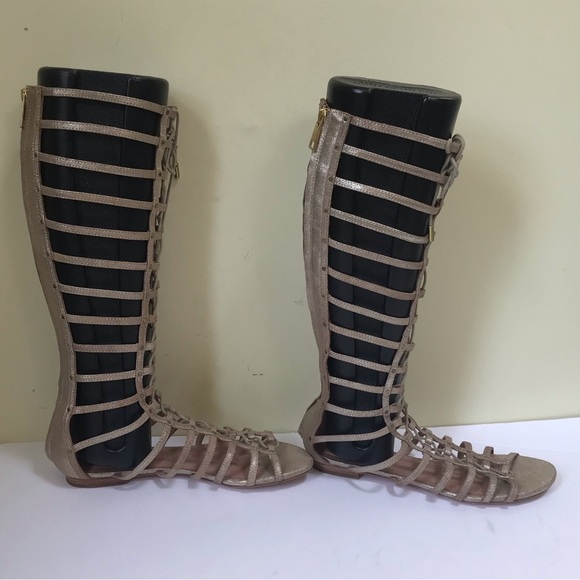 Joie Falicia Gladiator Sandals Tall Zip Leather Adjustable Suede Metallic Gold - Picture 5 of 16